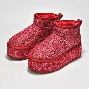 •CAPE ROBBIN• “Kyumi” Mini Platform Rhinestone Booties (fuchsia) // NIB